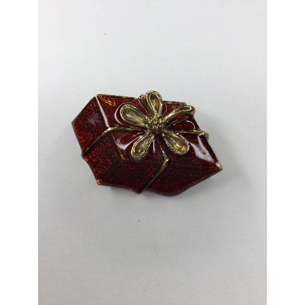 Vintage Flower Gift Box Brooch Pin Jewelry Christmas present small holiday